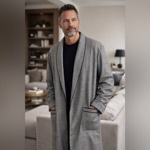 John W Nordstrom 100% Wool Glen Plaid Robe Belted Long Mens size M/L